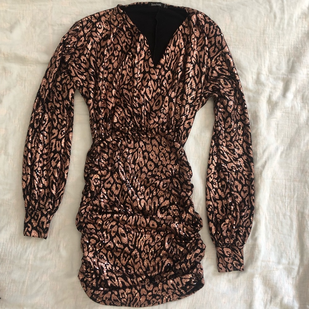 boohoo Sequin Leopard Body Con Dress